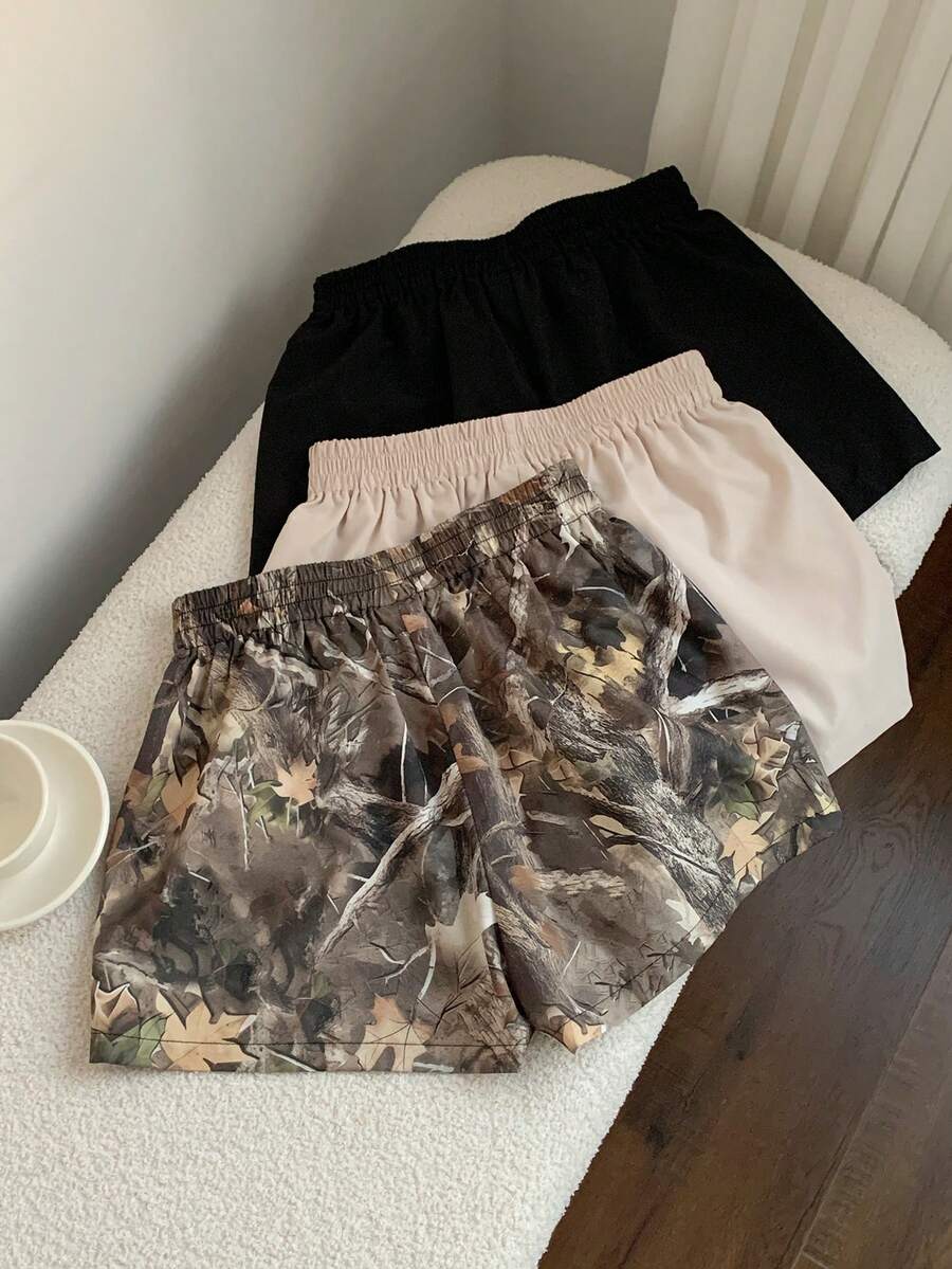 Comfortcana 3pcs Comfortable Women's Short Length Casual Shorts In Woven Fabric For Everyday Looks Shorts Pack Camo Print Shorts