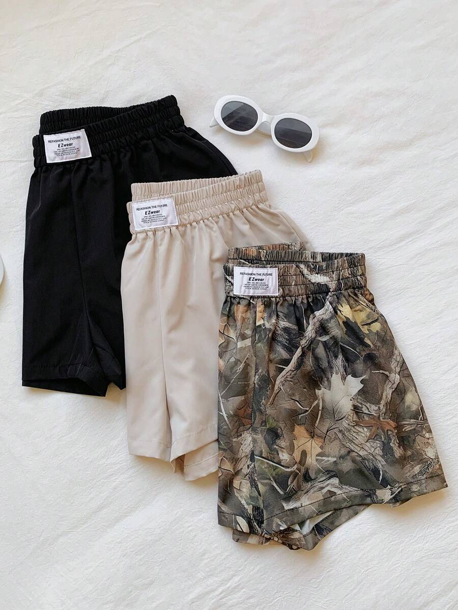 Comfortcana 3pcs Comfortable Women's Short Length Casual Shorts In Woven Fabric For Everyday Looks Shorts Pack Camo Print Shorts