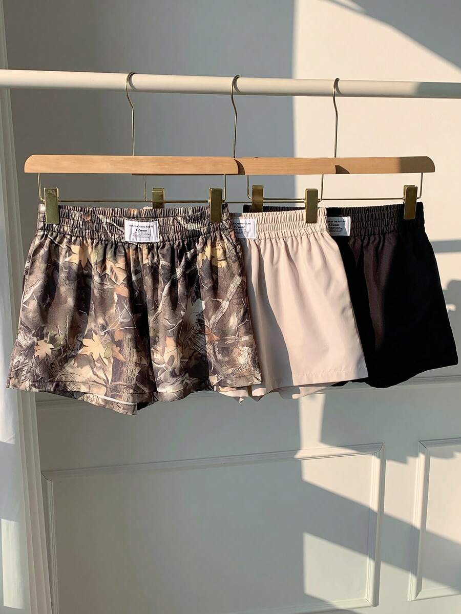 Comfortcana 3pcs Comfortable Women's Short Length Casual Shorts In Woven Fabric For Everyday Looks Shorts Pack Camo Print Shorts