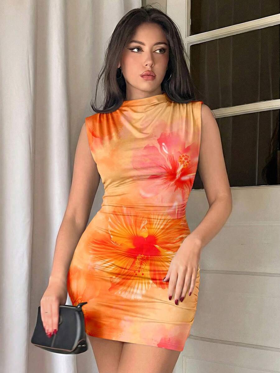 Firerie Solid Color Pleated Bodycon Sleeveless Dress,Summer Dresses For Women Black Bodycon Dress Summer Dresses For Women Carnival Outfit Carnival Dress Black Dress Valentines Day Dress Going Out Outfits