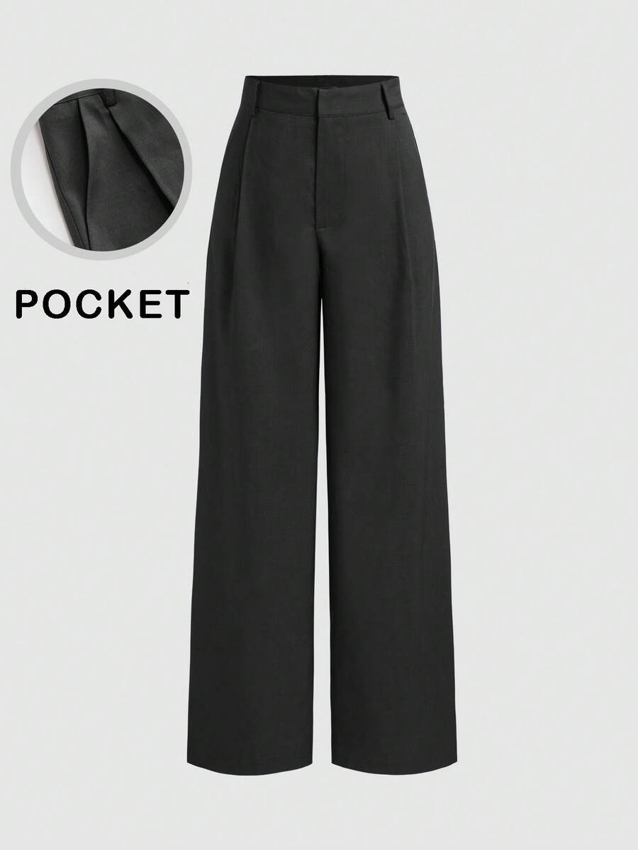 Vela Rue Minimalist Design Jumpsuit Pants, Hook & Zipper Closure, Thin Solid Green Straight Leg Trousers, Flattering Wide Leg, Fashionable All Season