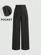 Vela Rue Minimalist Design Jumpsuit Pants, Hook & Zipper Closure, Thin Solid Green Straight Leg Trousers, Flattering Wide Leg, Fashionable All Season
