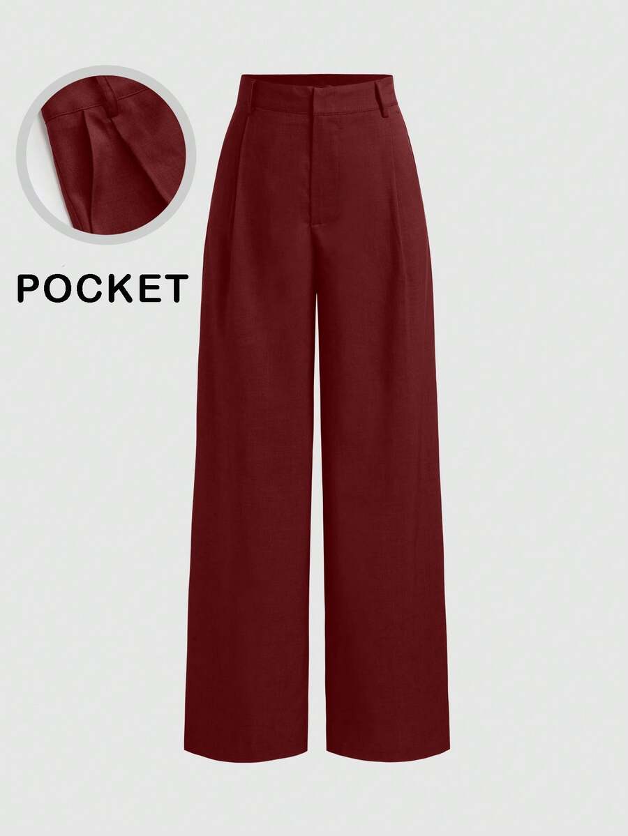 Vela Rue Minimalist Design Jumpsuit Pants, Hook & Zipper Closure, Thin Solid Green Straight Leg Trousers, Flattering Wide Leg, Fashionable All Season