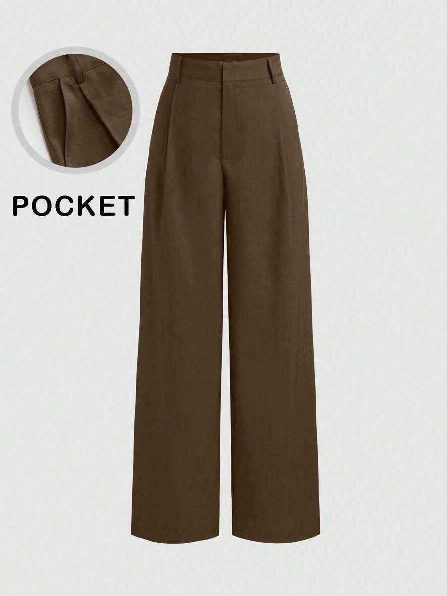 Vela Rue Minimalist Design Jumpsuit Pants, Hook & Zipper Closure, Thin Solid Green Straight Leg Trousers, Flattering Wide Leg, Fashionable All Season