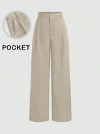 Vela Rue Minimalist Design Jumpsuit Pants, Hook & Zipper Closure, Thin Solid Green Straight Leg Trousers, Flattering Wide Leg, Fashionable All Season