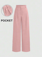 Vela Rue Minimalist Design Jumpsuit Pants, Hook & Zipper Closure, Thin Solid Green Straight Leg Trousers, Flattering Wide Leg, Fashionable All Season