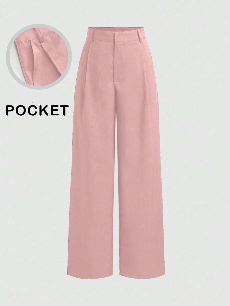 Vela Rue Minimalist Design Jumpsuit Pants, Hook & Zipper Closure, Thin Solid Green Straight Leg Trousers, Flattering Wide Leg, Fashionable All Season