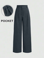 Vela Rue Minimalist Design Jumpsuit Pants, Hook & Zipper Closure, Thin Solid Green Straight Leg Trousers, Flattering Wide Leg, Fashionable All Season