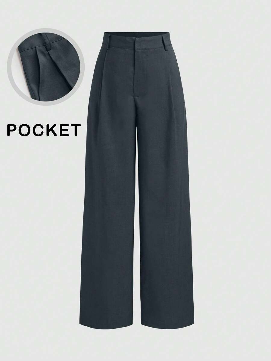 Vela Rue Minimalist Design Jumpsuit Pants, Hook & Zipper Closure, Thin Solid Green Straight Leg Trousers, Flattering Wide Leg, Fashionable All Season