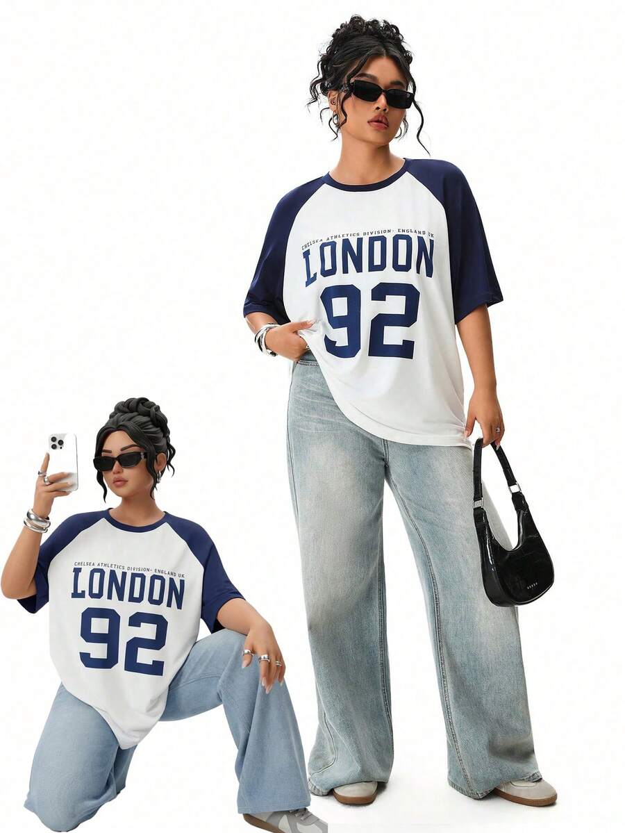 SHEIN EZwear Plus Size Summer Basic Casual Raglan Sleeve Short Sleeve Loose T-Shirt