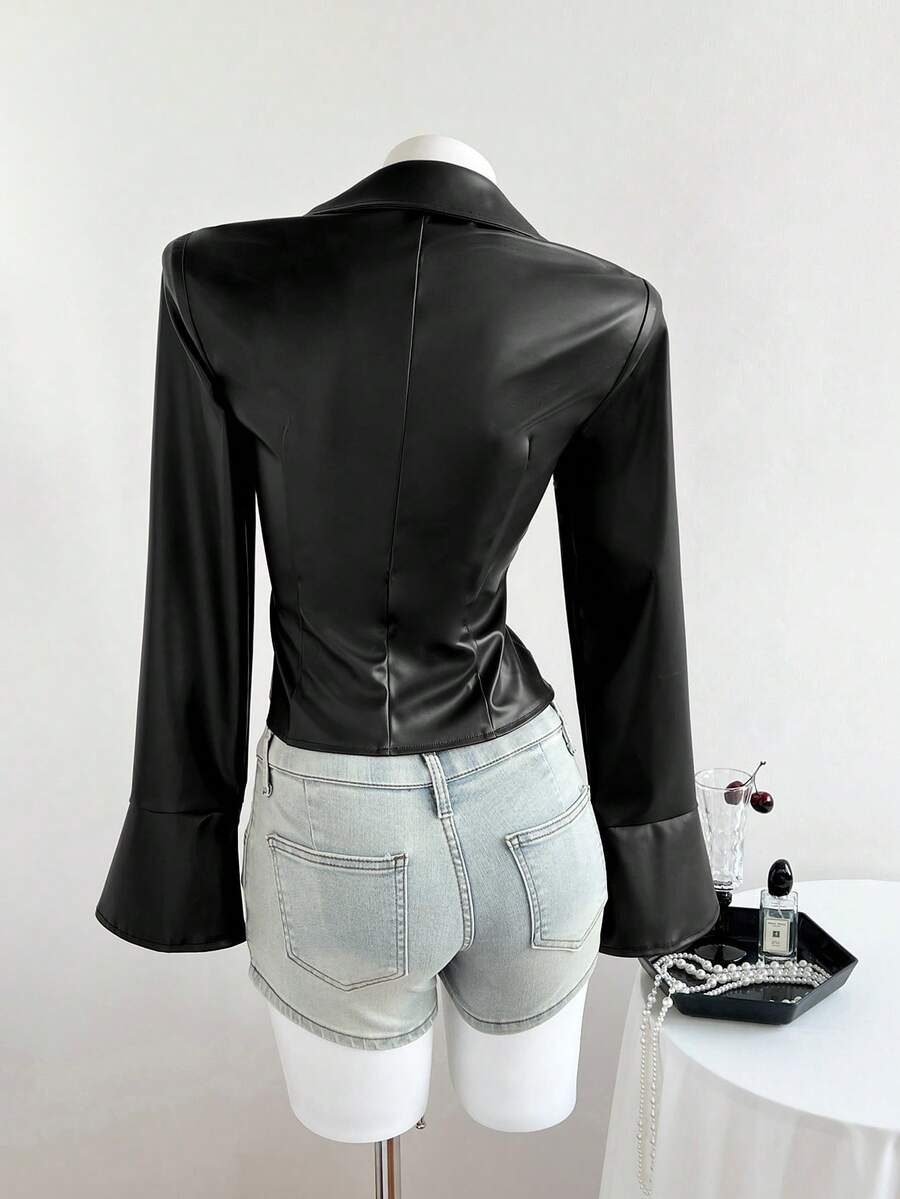 Elamini Women's New Sexy V-Neck Long Sleeve Blouse, Metal Hook Closure And Ruffle Sleeve Design. Striped Print Ruffle Sleeve Shirt, Long Sleeve Top