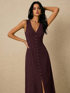 Poéselle Women's Dresses Linen Dresses Tie Back Waist Button Placket Striped Dress Vest Dress Boho Holiday Women's Sleeveless Striped Dress Casual Vacation Y2k Clothes Country Concert Outfit Old Money Streetwear Going Out Outfits Vintage