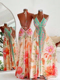 INAWLY Women's Floral Print Backless Halter Maxi Dress, Sexy Beach Vacation Style