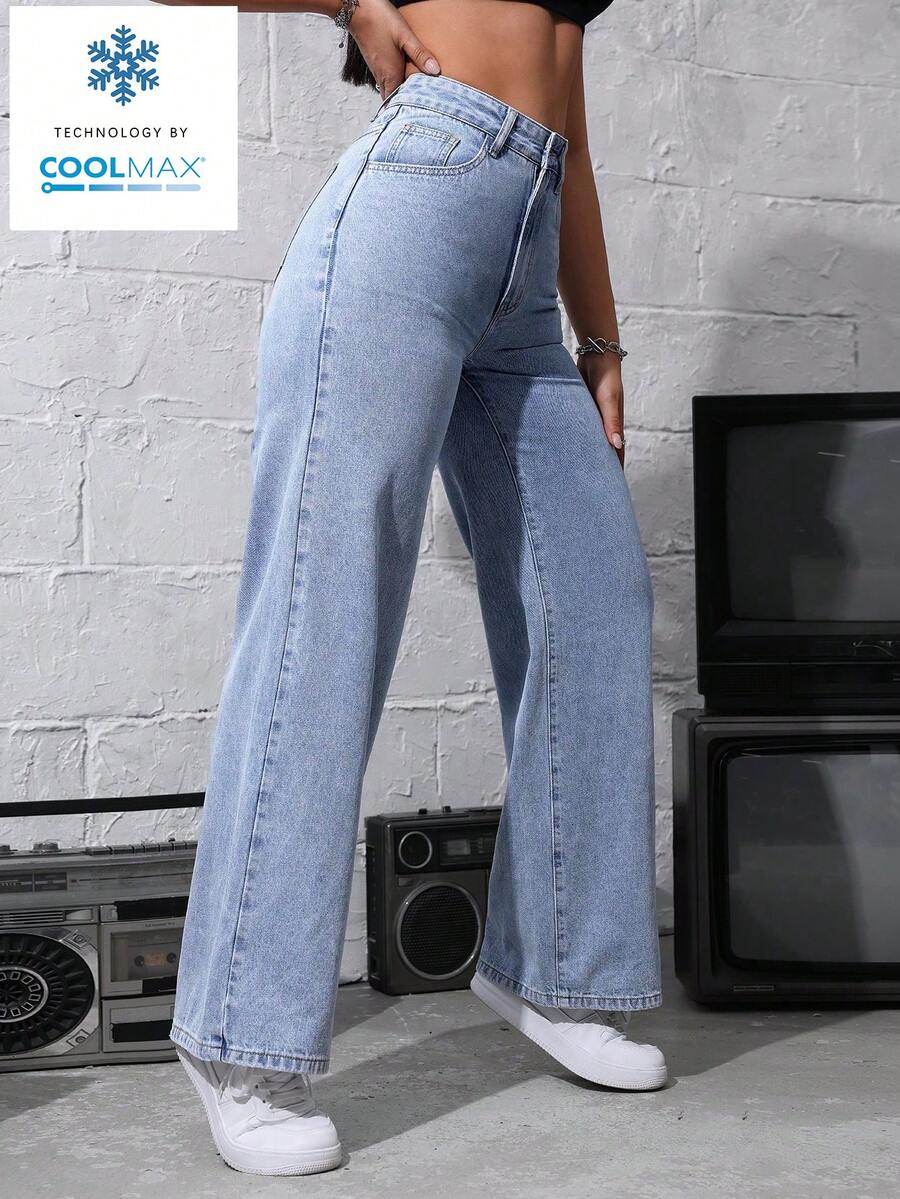 SHEIN ICON Women's Loose Fit Wide Leg Pockets Casual Versatile Jeans Pants