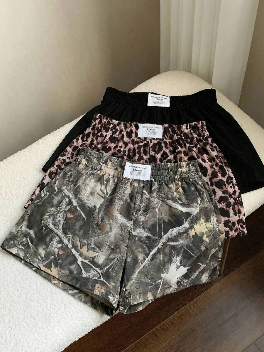 Comfortcana 3pcs Comfortable Women's Short Length Casual Shorts In Woven Fabric For Everyday Looks Shorts Pack Camo Print Shorts