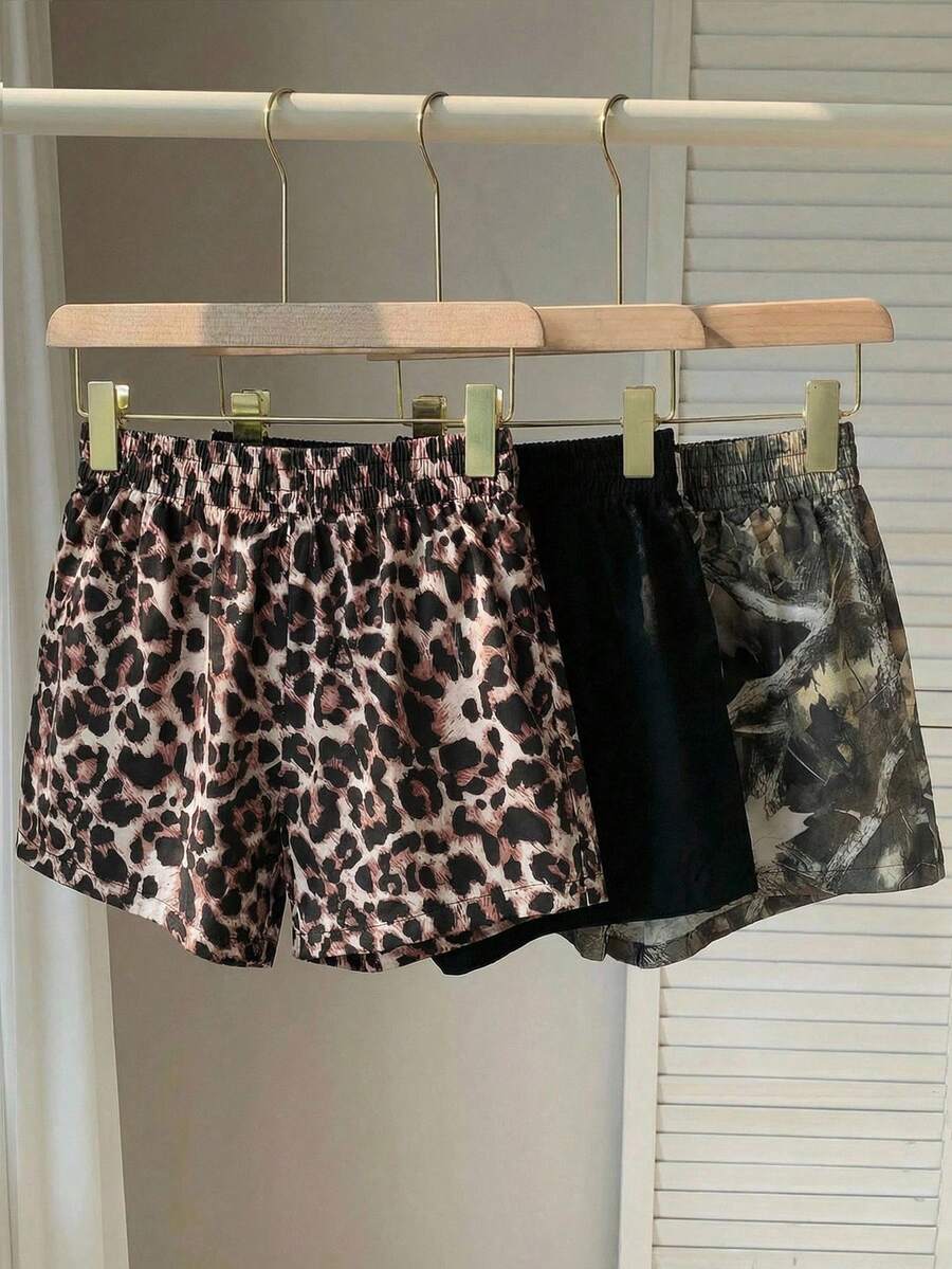 Comfortcana 3pcs Comfortable Women's Short Length Casual Shorts In Woven Fabric For Everyday Looks Shorts Pack Camo Print Shorts