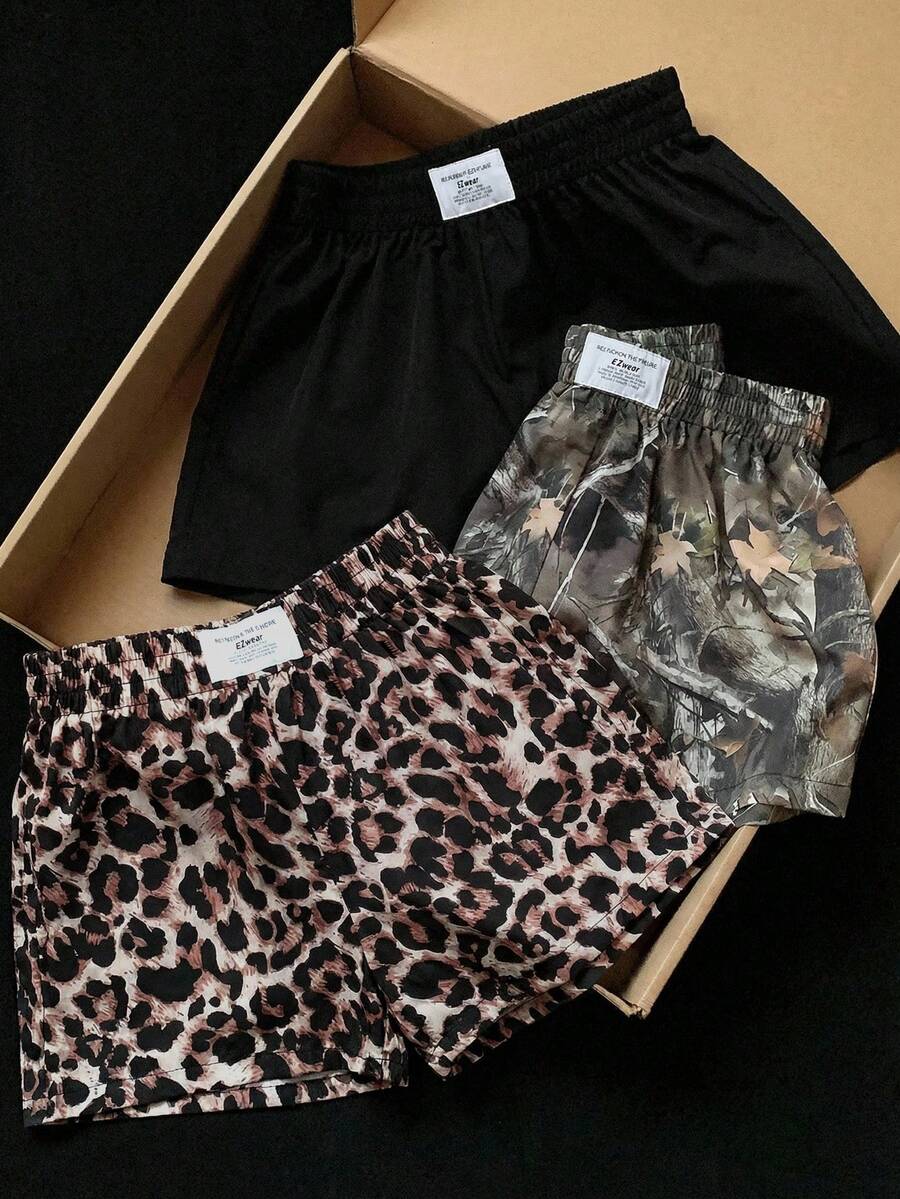 Comfortcana 3pcs Comfortable Women's Short Length Casual Shorts In Woven Fabric For Everyday Looks Shorts Pack Camo Print Shorts