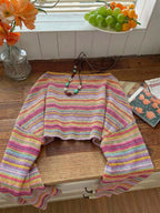 Comfortcana Plus Size Women Casual Striped Cropped T-Shirt,Fall Clothes For Women Colorful Knit Top,Autumn/Winter,Fall Clothes For Women Boho Knit Top Striped Knit Top,Vacation, Summer Knit Top,Slightly Sheer