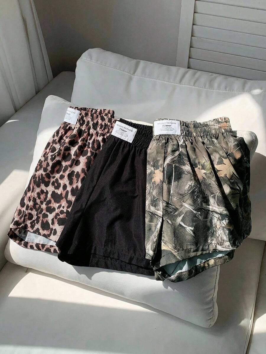 Comfortcana 3pcs Comfortable Women's Short Length Casual Shorts In Woven Fabric For Everyday Looks Shorts Pack Camo Print Shorts