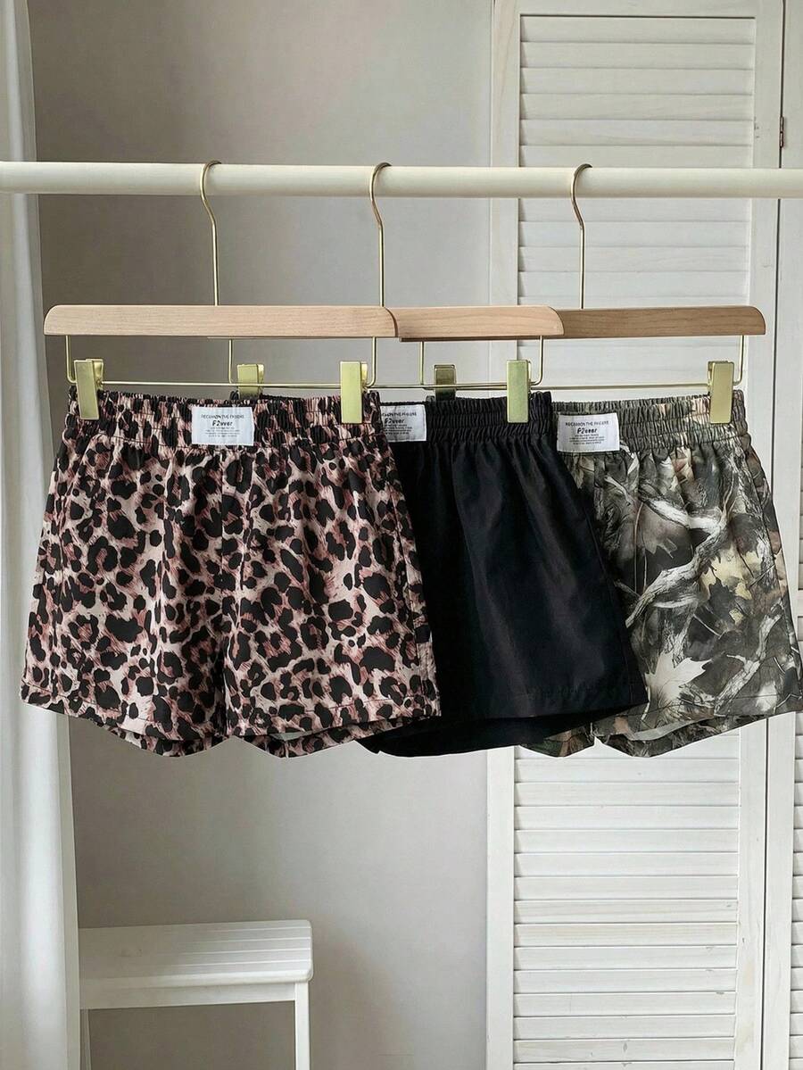 Comfortcana 3pcs Comfortable Women's Short Length Casual Shorts In Woven Fabric For Everyday Looks Shorts Pack Camo Print Shorts