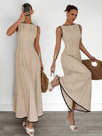Siren Gaze New  Linen Long Dress For Women, Split Pleated Waist A-Line Dress, Elegant Long Dress, Sun Dresses For Women Holiday Wear, Imitation Linen Flowing Long Dress, Business Casual Women's Wear,Fall Women Clothes Party Summer