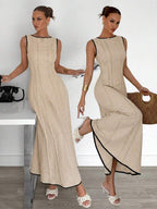 Siren Gaze New  Linen Long Dress For Women, Split Pleated Waist A-Line Dress, Elegant Long Dress, Sun Dresses For Women Holiday Wear, Imitation Linen Flowing Long Dress, Business Casual Women's Wear,Fall Women Clothes Party Summer