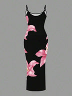 Slaydiva 2025/Summer Outfits For Women/Fall Women Clothes/Summer Dresses For Women/Elegant Dresses For Women/Wedding Guest Dress Women/Vacation Outfits Woman/Going Out/Classy Outfits For Women/Floral Graphic Casual Minimalist Sleeveless Dress Chic Dress