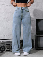 SHEIN ICON Women's Loose Fit Wide Leg Pockets Casual Versatile Jeans Pants