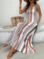EMERY ROSE Women's Retro Striped Sleeveless Round Neck Dress