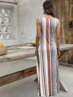 EMERY ROSE Women's Retro Striped Sleeveless Round Neck Dress