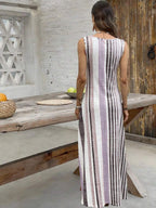 EMERY ROSE Women's Retro Striped Sleeveless Round Neck Dress