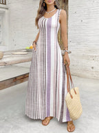EMERY ROSE Women's Retro Striped Sleeveless Round Neck Dress