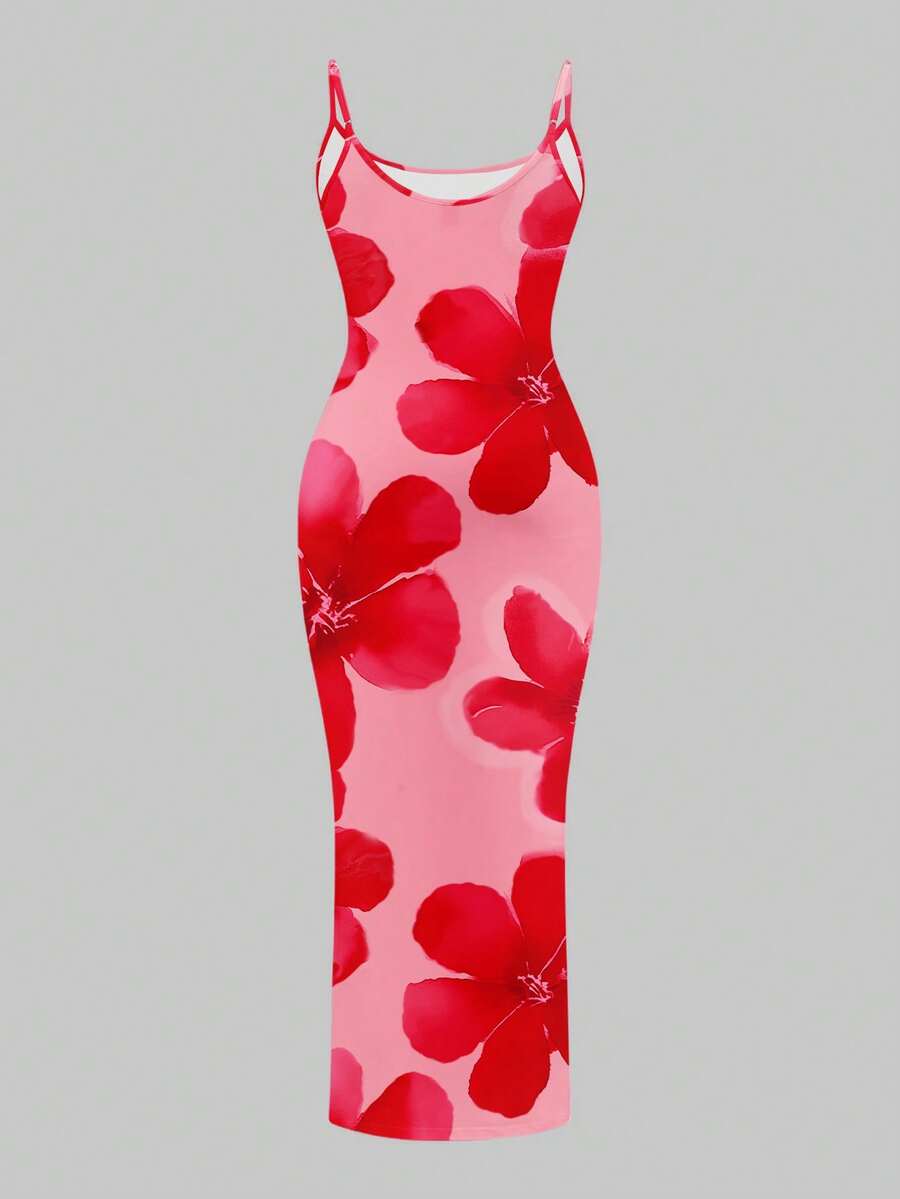 Slaydiva Casual Floral Print Camisole Bodycon Long Dress For Women, Summer Yellow Floral Bodycon Dress Yellow Summer Dress Bodycon Dress Women Yellow Dress Floral Print Bodycon Dress Suitable For Going Out Chic Dress