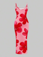 Slaydiva Casual Floral Print Camisole Bodycon Long Dress For Women, Summer Yellow Floral Bodycon Dress Yellow Summer Dress Bodycon Dress Women Yellow Dress Floral Print Bodycon Dress Suitable For Going Out Chic Dress
