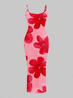 Slaydiva Casual Floral Print Camisole Bodycon Long Dress For Women, Summer Yellow Floral Bodycon Dress Yellow Summer Dress Bodycon Dress Women Yellow Dress Floral Print Bodycon Dress Suitable For Going Out Chic Dress