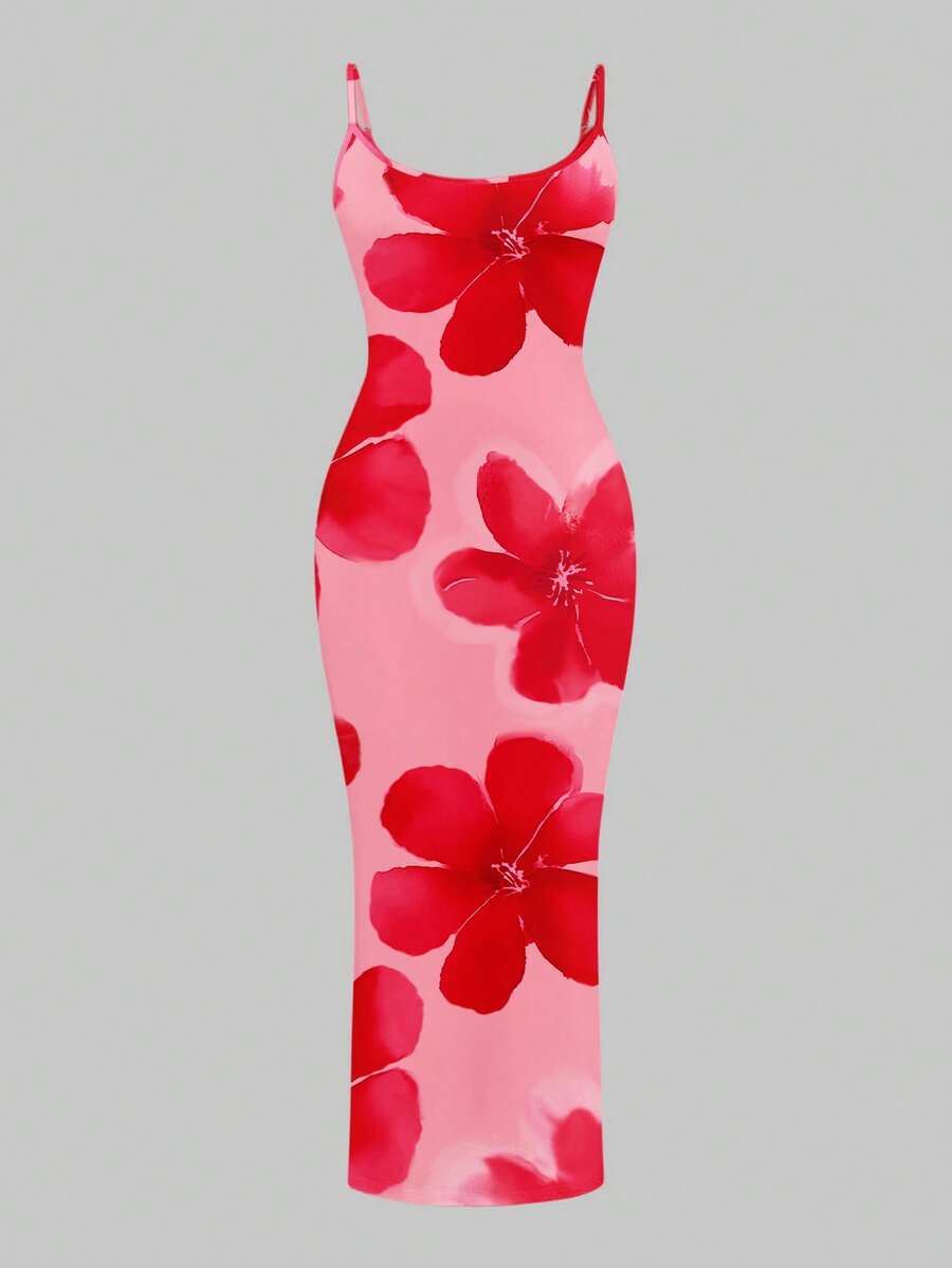 Slaydiva Casual Floral Print Camisole Bodycon Long Dress For Women, Summer Yellow Floral Bodycon Dress Yellow Summer Dress Bodycon Dress Women Yellow Dress Floral Print Bodycon Dress Suitable For Going Out Chic Dress