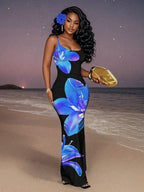 Slaydiva Casual Floral Print Camisole Bodycon Long Dress For Women, Summer Yellow Floral Bodycon Dress Yellow Summer Dress Bodycon Dress Women Yellow Dress Floral Print Bodycon Dress Suitable For Going Out Chic Dress