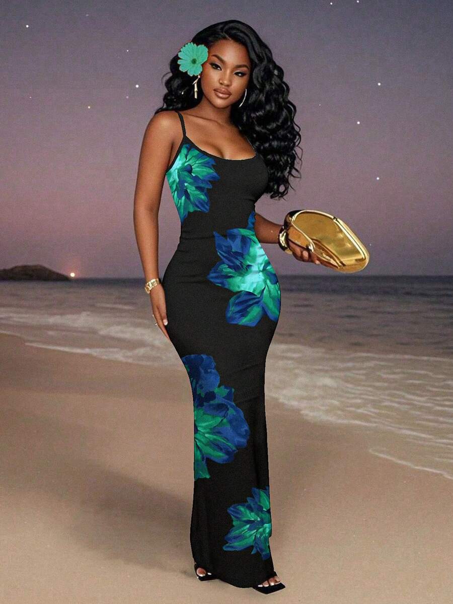 Slaydiva 2025/Summer Outfits For Women/Fall Women Clothes/Summer Dresses For Women/Elegant Dresses For Women/Wedding Guest Dress Women/Vacation Outfits Woman/Going Out/Classy Outfits For Women/Floral Graphic Casual Minimalist Sleeveless Dress Chic Dress