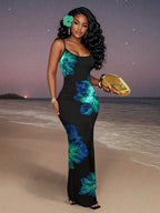 Slaydiva 2025/Summer Outfits For Women/Fall Women Clothes/Summer Dresses For Women/Elegant Dresses For Women/Wedding Guest Dress Women/Vacation Outfits Woman/Going Out/Classy Outfits For Women/Floral Graphic Casual Minimalist Sleeveless Dress Chic Dress