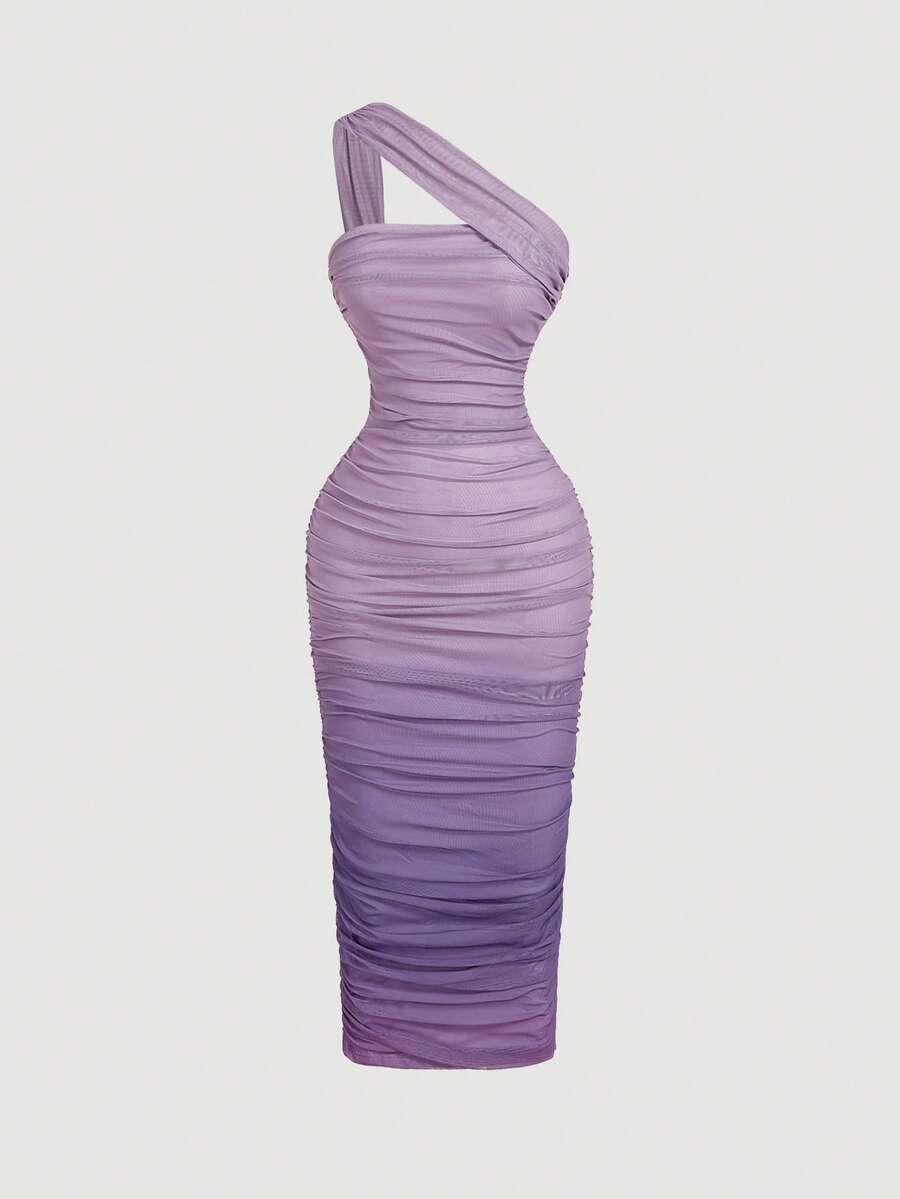 SHEIN MOD Women's Ombre Ruched Bodycon Mid-Length One Shoulder Mesh Dress,Fall / Winter, Autumn Clothes For Women,Thanksgiving,Dress, Party,Wedding,Wedding Guest Party Dress ,Elegant Dresses For Ladies,Pink,Frenchy Vacay Dress,Terrace Chill,Glamour Dress,Tea Chat Elegance Dress,Chic Autumn,Fall New Style Women, One Shoulder Dresses, Sunset Color Outfit,Women's Sexy Gradient One Shoulder Mesh Midi Bodycon Dress