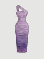 SHEIN MOD Women's Ombre Ruched Bodycon Mid-Length One Shoulder Mesh Dress,Fall / Winter, Autumn Clothes For Women,Thanksgiving,Dress, Party,Wedding,Wedding Guest Party Dress ,Elegant Dresses For Ladies,Pink,Frenchy Vacay Dress,Terrace Chill,Glamour Dress,Tea Chat Elegance Dress,Chic Autumn,Fall New Style Women, One Shoulder Dresses, Sunset Color Outfit,Women's Sexy Gradient One Shoulder Mesh Midi Bodycon Dress