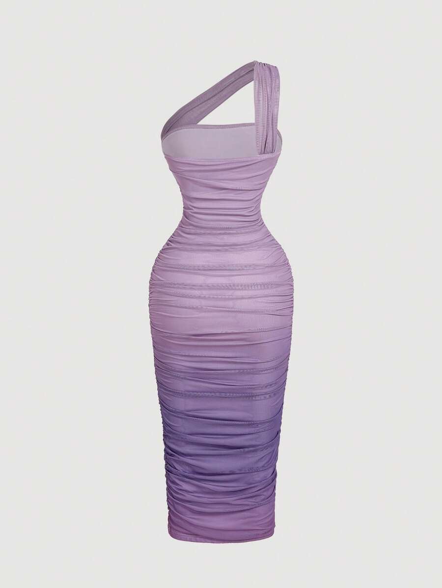 SHEIN MOD Women's Ombre Ruched Bodycon Mid-Length One Shoulder Mesh Dress,Fall / Winter, Autumn Clothes For Women,Thanksgiving,Dress, Party,Wedding,Wedding Guest Party Dress ,Elegant Dresses For Ladies,Pink,Frenchy Vacay Dress,Terrace Chill,Glamour Dress,Tea Chat Elegance Dress,Chic Autumn,Fall New Style Women, One Shoulder Dresses, Sunset Color Outfit,Women's Sexy Gradient One Shoulder Mesh Midi Bodycon Dress