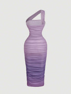 SHEIN MOD Women's Ombre Ruched Bodycon Mid-Length One Shoulder Mesh Dress,Fall / Winter, Autumn Clothes For Women,Thanksgiving,Dress, Party,Wedding,Wedding Guest Party Dress ,Elegant Dresses For Ladies,Pink,Frenchy Vacay Dress,Terrace Chill,Glamour Dress,Tea Chat Elegance Dress,Chic Autumn,Fall New Style Women, One Shoulder Dresses, Sunset Color Outfit,Women's Sexy Gradient One Shoulder Mesh Midi Bodycon Dress