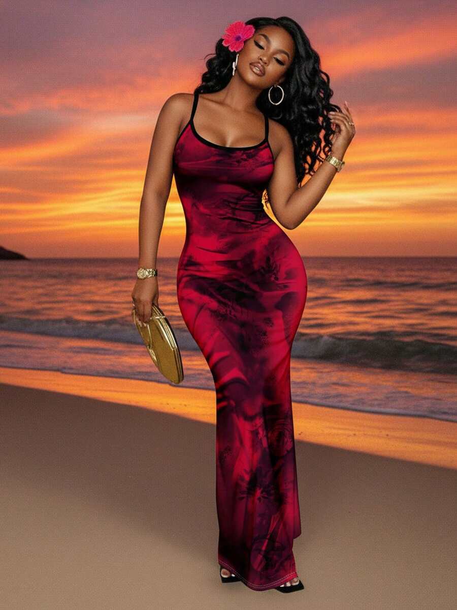 Slaydiva 2025/Summer Outfits For Women/Fall Women Clothes/Summer Dresses For Women/Elegant Dresses For Women/Wedding Guest Dress Women/Vacation Outfits Woman/Going Out/Classy Outfits For Women/Floral Graphic Casual Minimalist Sleeveless Dress Chic Dress