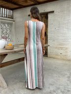 EMERY ROSE Women's Retro Striped Sleeveless Round Neck Dress