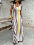 EMERY ROSE Women's Retro Striped Sleeveless Round Neck Dress