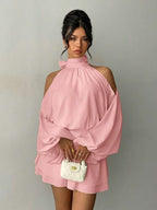 Aloruh Women's New Apricot Solid Color Mini Dress, Long Sleeve, Lantern Sleeve Design, A-Line Dress, Party Dress, Date Dress, Afternoon Tea Dress, Autumn/Winter New Year's Outfit For Women,Spring Outfit Women