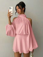 Aloruh Women's New Apricot Solid Color Mini Dress, Long Sleeve, Lantern Sleeve Design, A-Line Dress, Party Dress, Date Dress, Afternoon Tea Dress, Autumn/Winter New Year's Outfit For Women,Spring Outfit Women