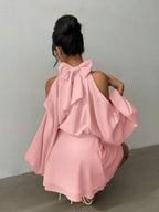Aloruh Women's New Apricot Solid Color Mini Dress, Long Sleeve, Lantern Sleeve Design, A-Line Dress, Party Dress, Date Dress, Afternoon Tea Dress, Autumn/Winter New Year's Outfit For Women,Spring Outfit Women