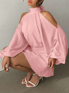 Aloruh Women's New Apricot Solid Color Mini Dress, Long Sleeve, Lantern Sleeve Design, A-Line Dress, Party Dress, Date Dress, Afternoon Tea Dress, Autumn/Winter New Year's Outfit For Women,Spring Outfit Women